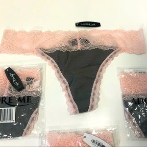 NWT Adore Me Lace Thongs Silver/Pink Size Small